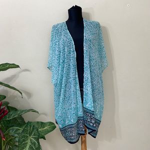 So It Is Kimono Women ‘s size M Open front light weight topper cover Teal blue